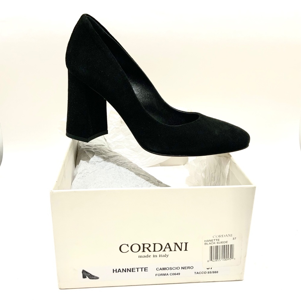 CORDANI Hannette Black Suede Leather Shoes Round Toe  Womens Block Heel Pump 37 - Picture 4 of 11